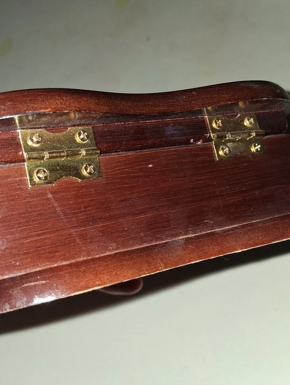 Vintage Heart-Shaped Wood Jewelry Box with Floral Fabric Inset - Brown